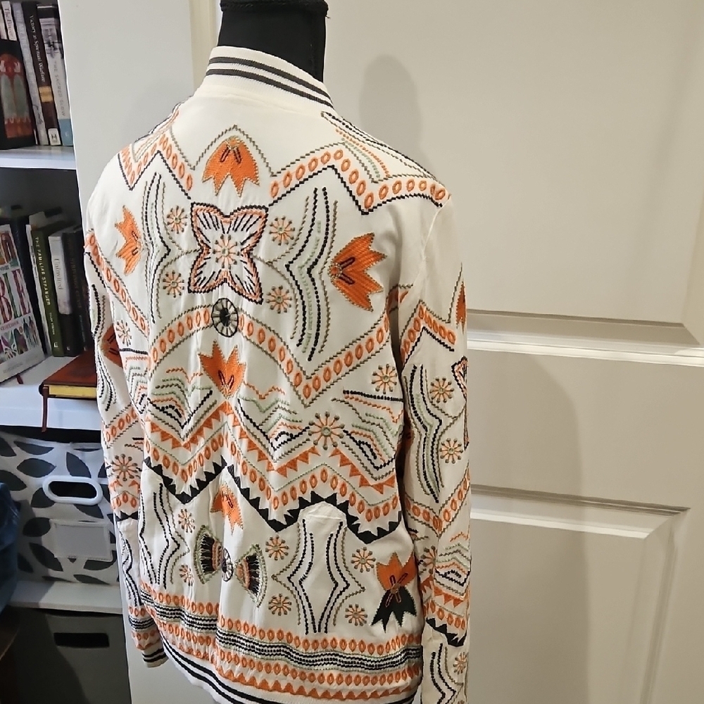 Lovestitch Vibrant Orange and Cream Embroidered Bomber Jacket - Picture 10 of 14